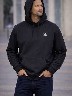 adidas Black Hoodie with White Trefoil Logo